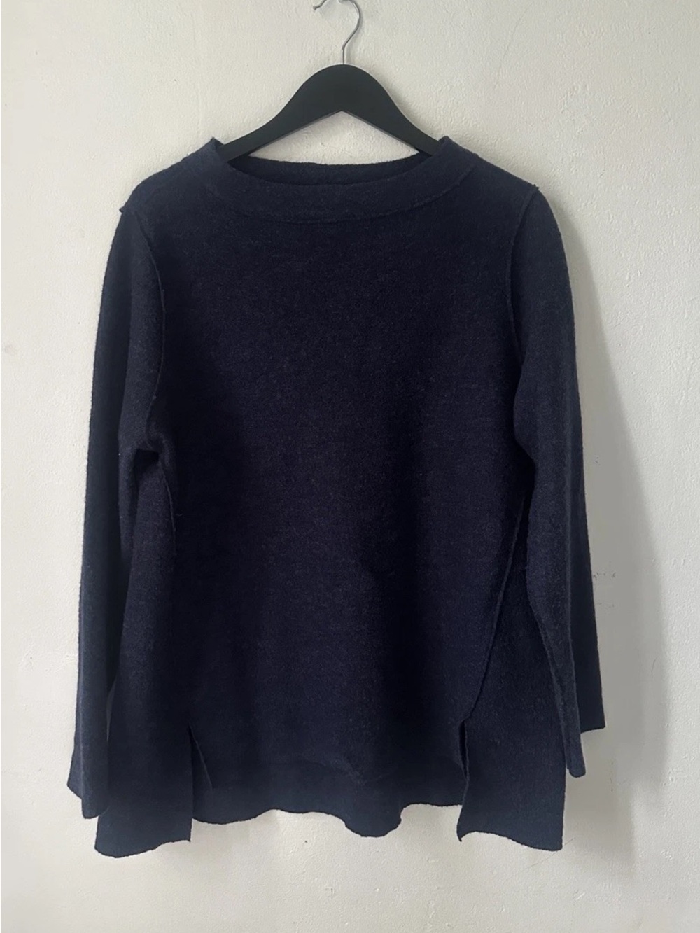 Eileen Fisher 100% Merino Wool Sweater Petite Large Fits S/M Blue Boucle Boxy